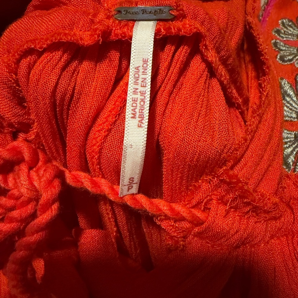 Free People Bali Will Wait For You Orange Embroidered Dress Small - Picture 7 of 7